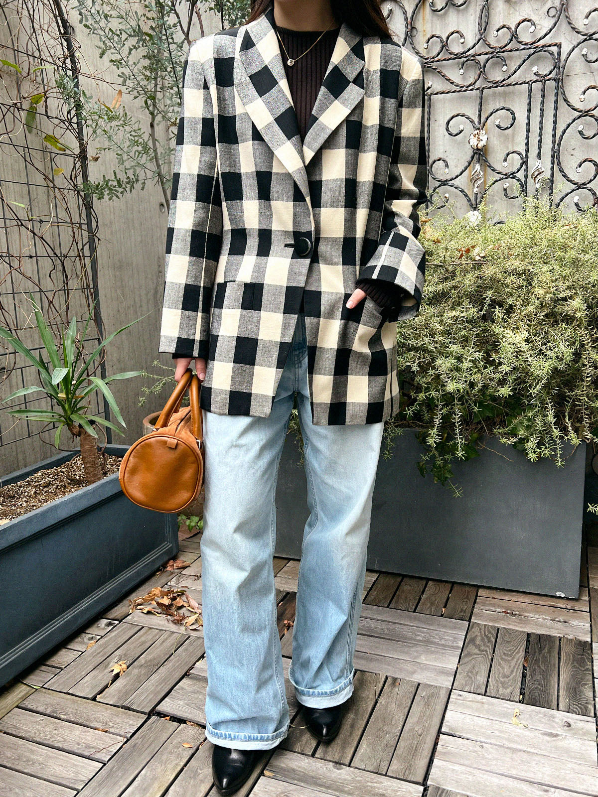Gingham Check Pattern Jacket in Black/White