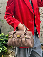 Gancini Plate 2-Way Mini Boston Bag, Brown