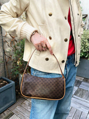 Brown Macadam Pattern Handbag
