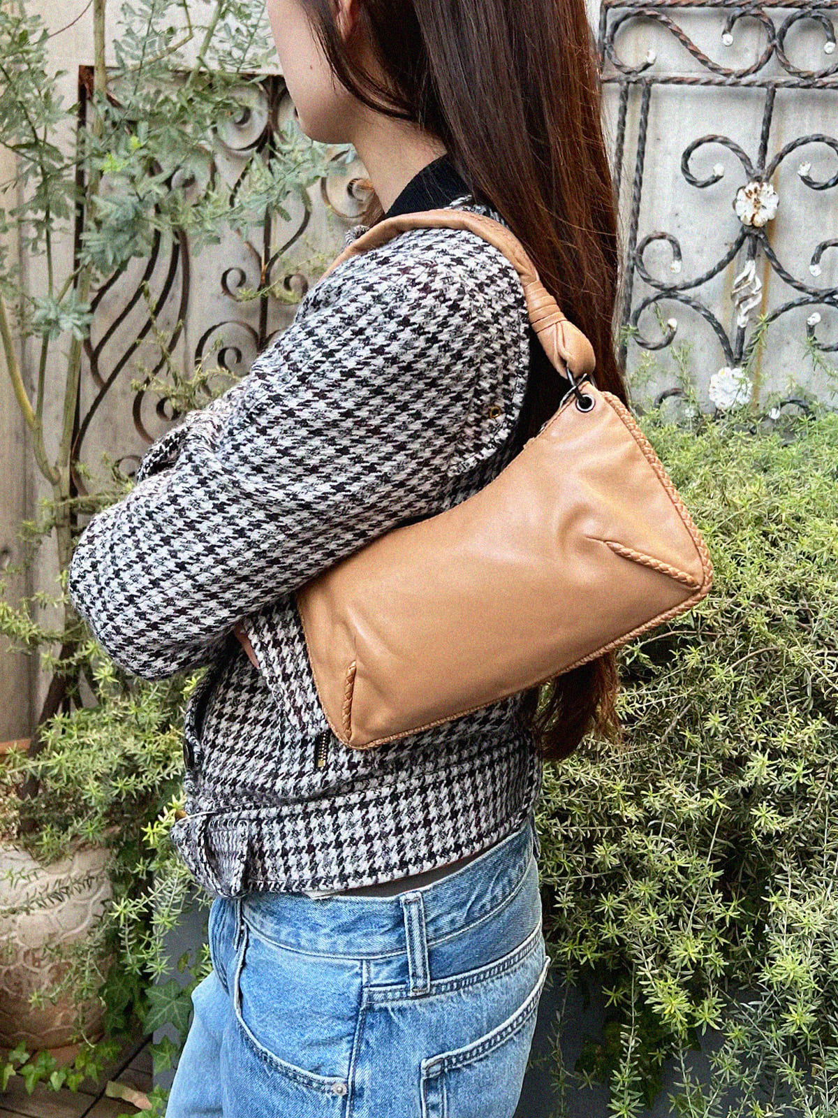 Beige Intrecciato Trim Handbag