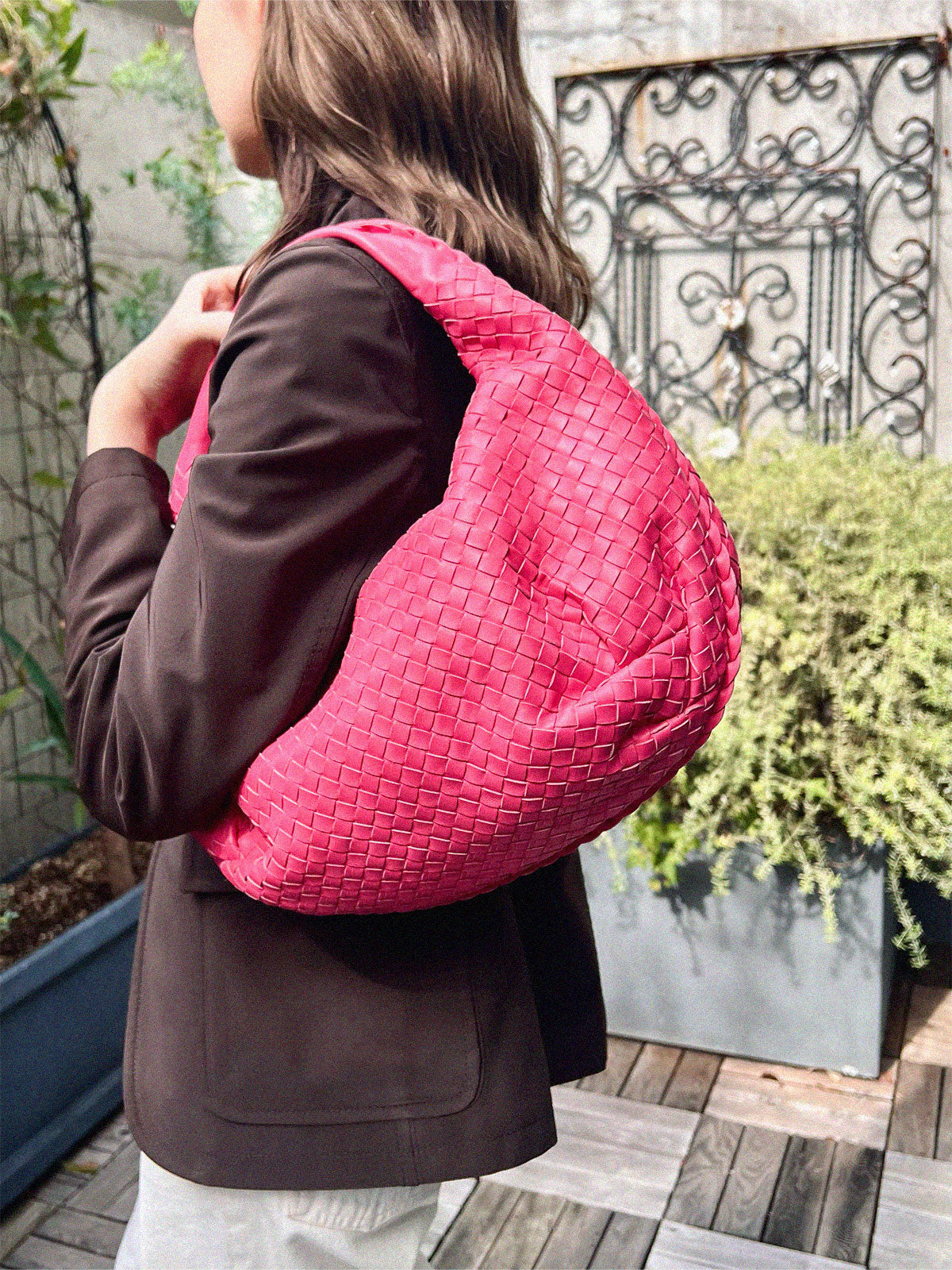 Pink Intrecciato Hobo Bag