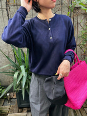 Navy cotton knit long-sleeved top