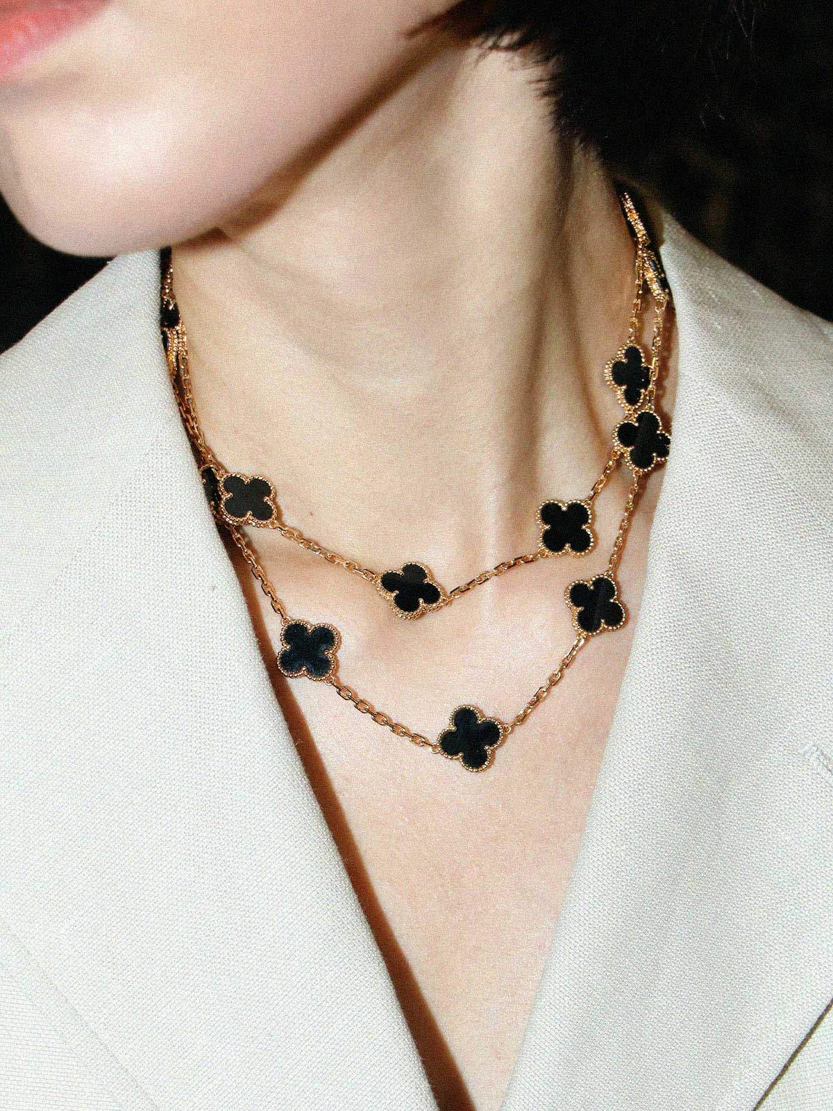 18Kヴィンテージアルハンブラ20モチーフネックレス ブラック/ゴールド