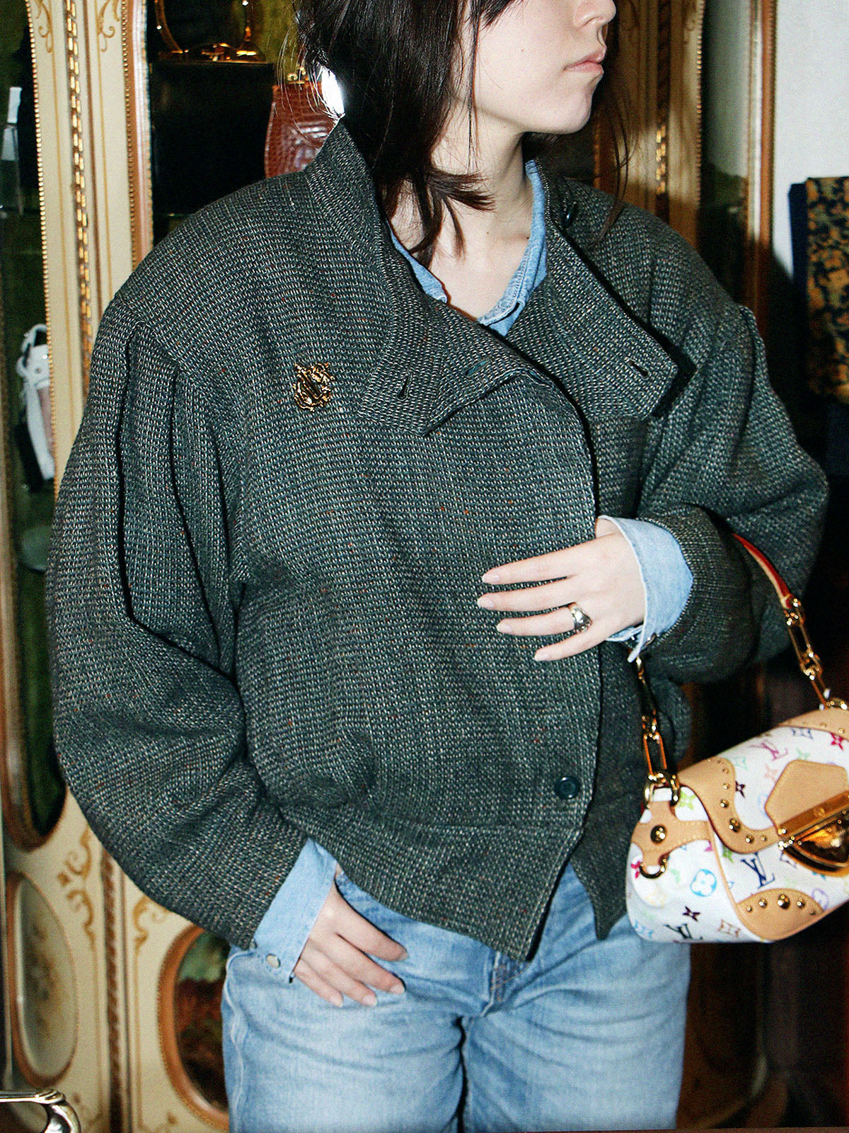 ウールロゴスタンドカラーブルゾン　グリーン