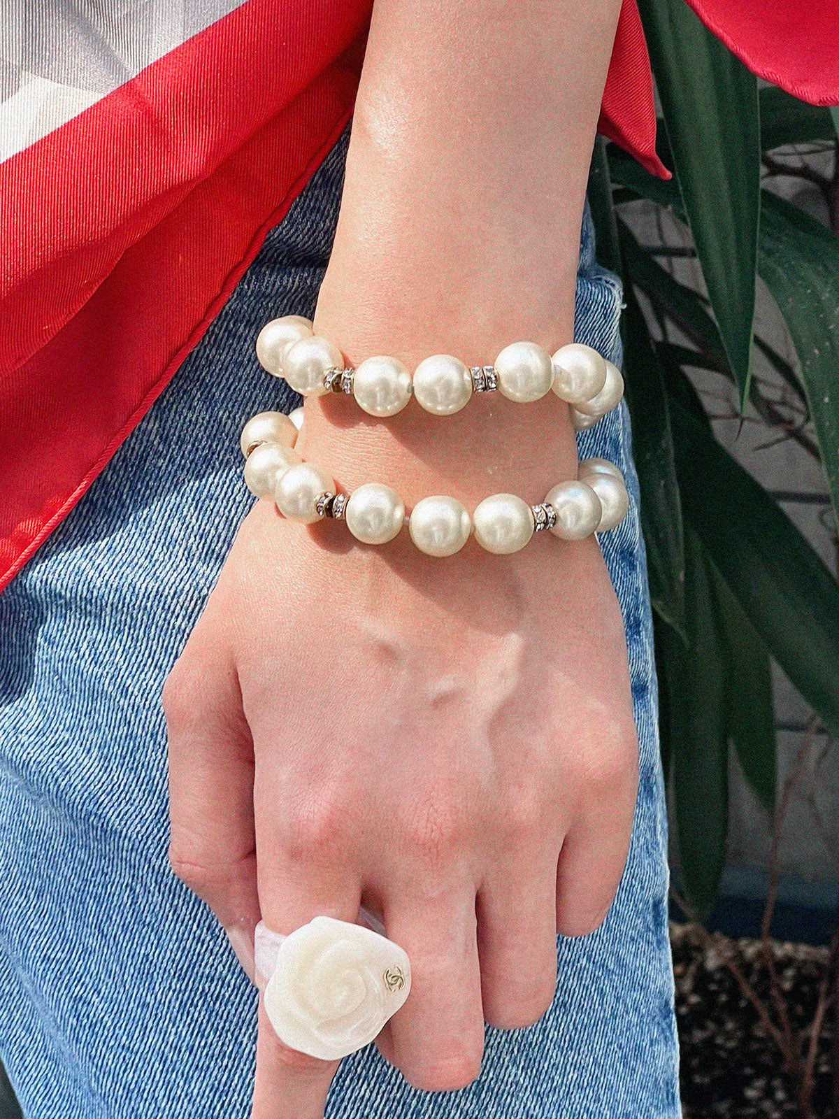 2002 Camellia Mini CC Mark Ring Clear/Ivory