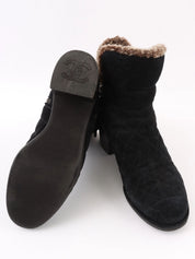 Double-zip short boots in black/beige
