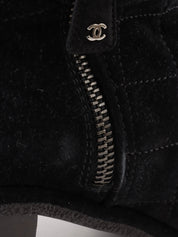 Double-zip short boots in black/beige