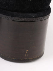 Double-zip short boots in black/beige