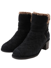 Double-zip short boots in black/beige