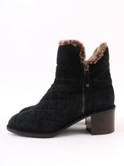 Double-zip short boots in black/beige