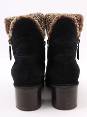 Double-zip short boots in black/beige