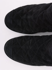 Double-zip short boots in black/beige