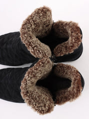 Double-zip short boots in black/beige