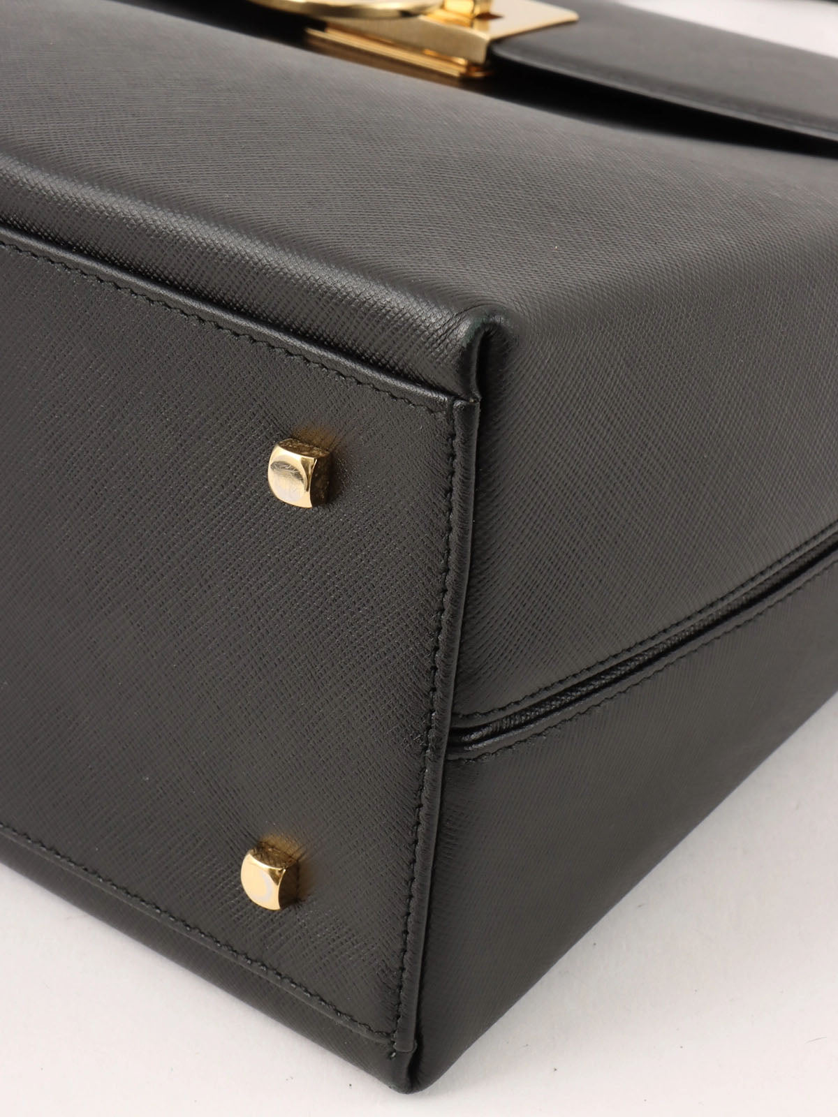 Saffiano Gancini Plate 2-Way Bag, Black