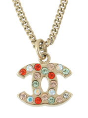 Multicolored Rhinestone CC Mark Necklace Gold/Multi