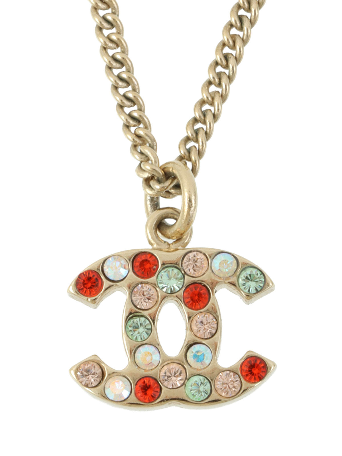 マルチカラーラインストーンCCマークネックレス ゴールド/マルチ