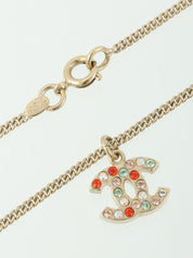 Multicolored Rhinestone CC Mark Necklace Gold/Multi