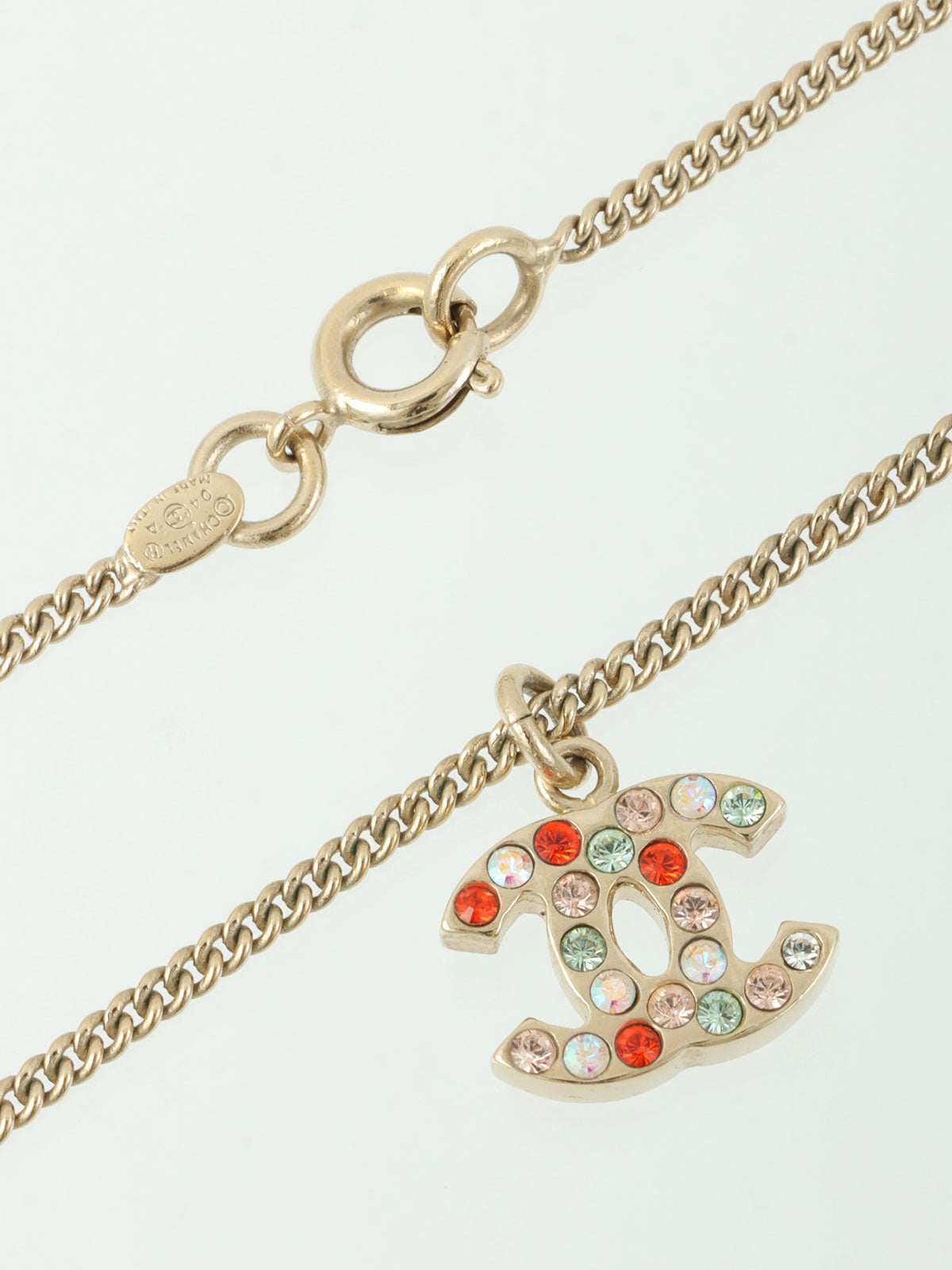 Multicolored Rhinestone CC Mark Necklace Gold/Multi