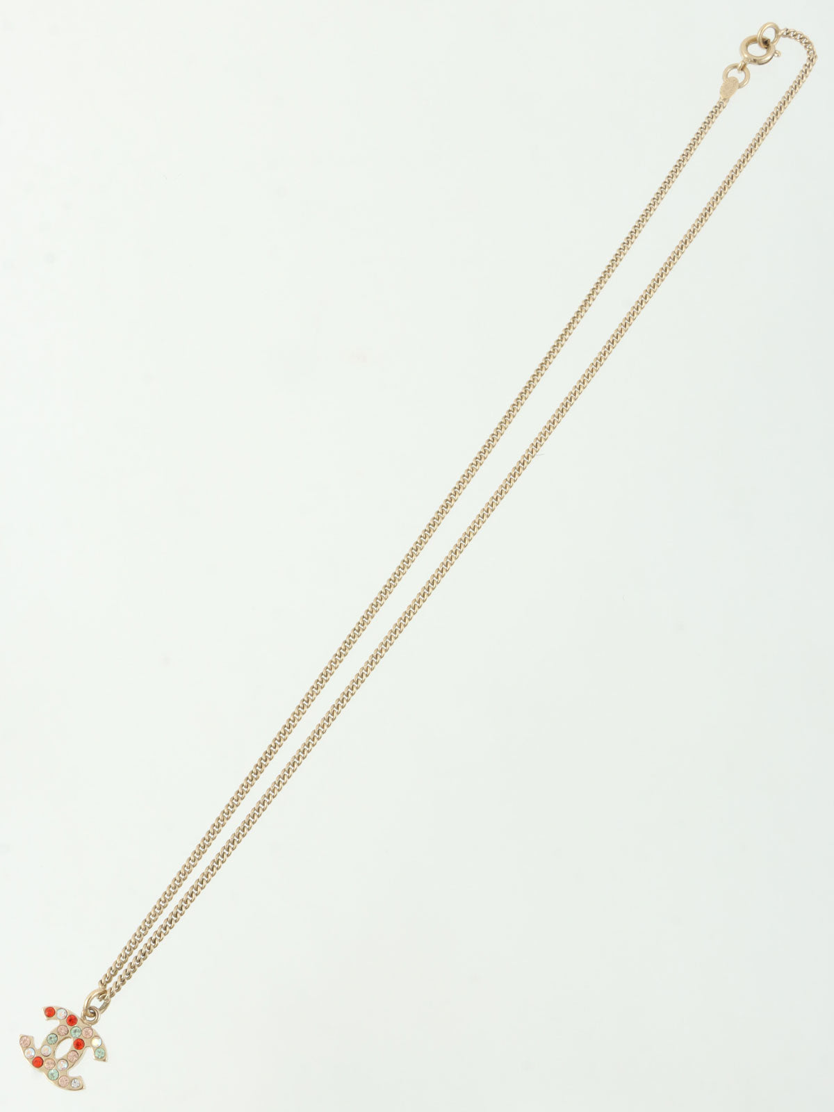 Multicolored Rhinestone CC Mark Necklace Gold/Multi