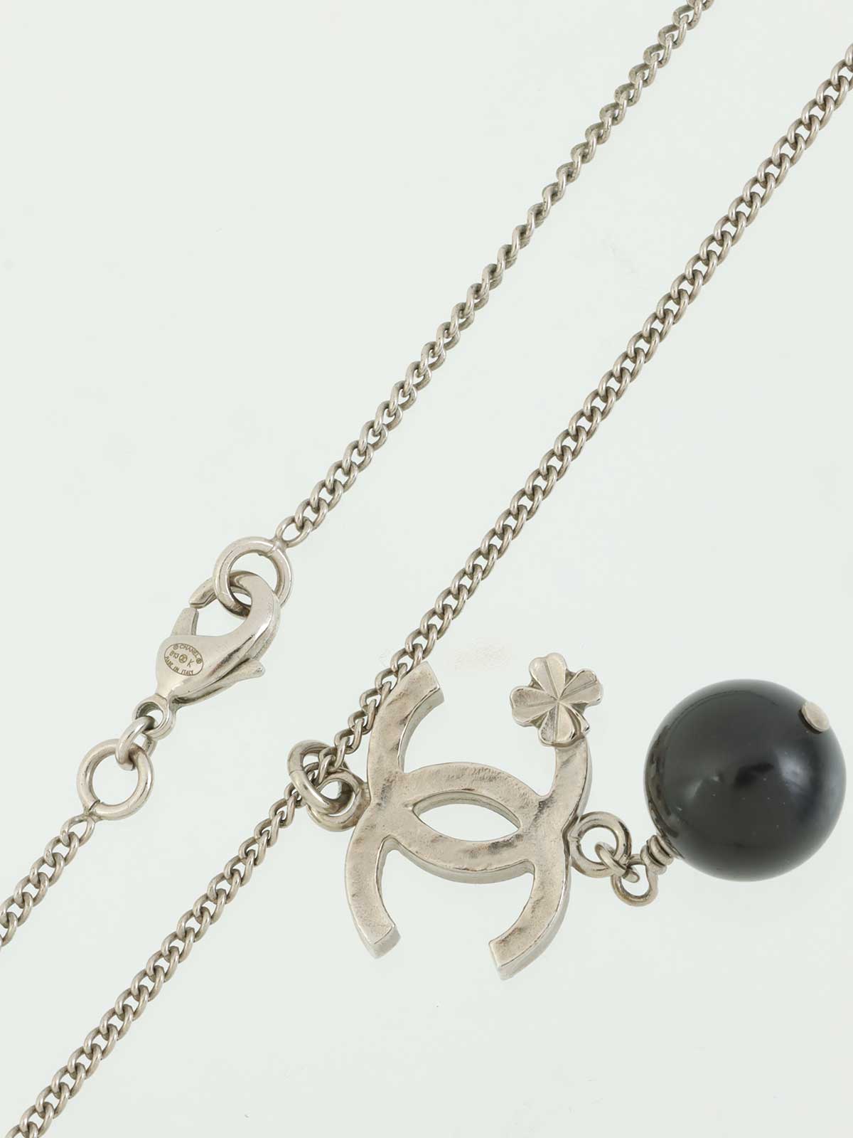 2013年製　CCマークスウィングビーズネックレス　シルバー／ブラック