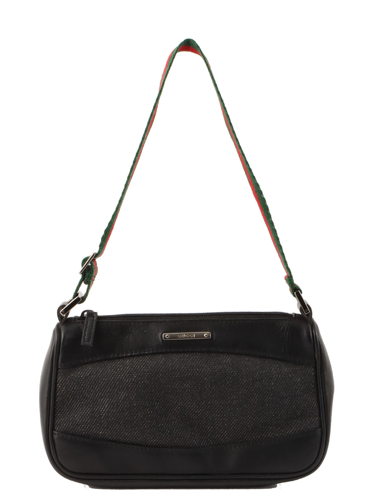 Denim logo plate Sherry line handbag in black