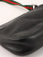 Denim logo plate Sherry line handbag in black