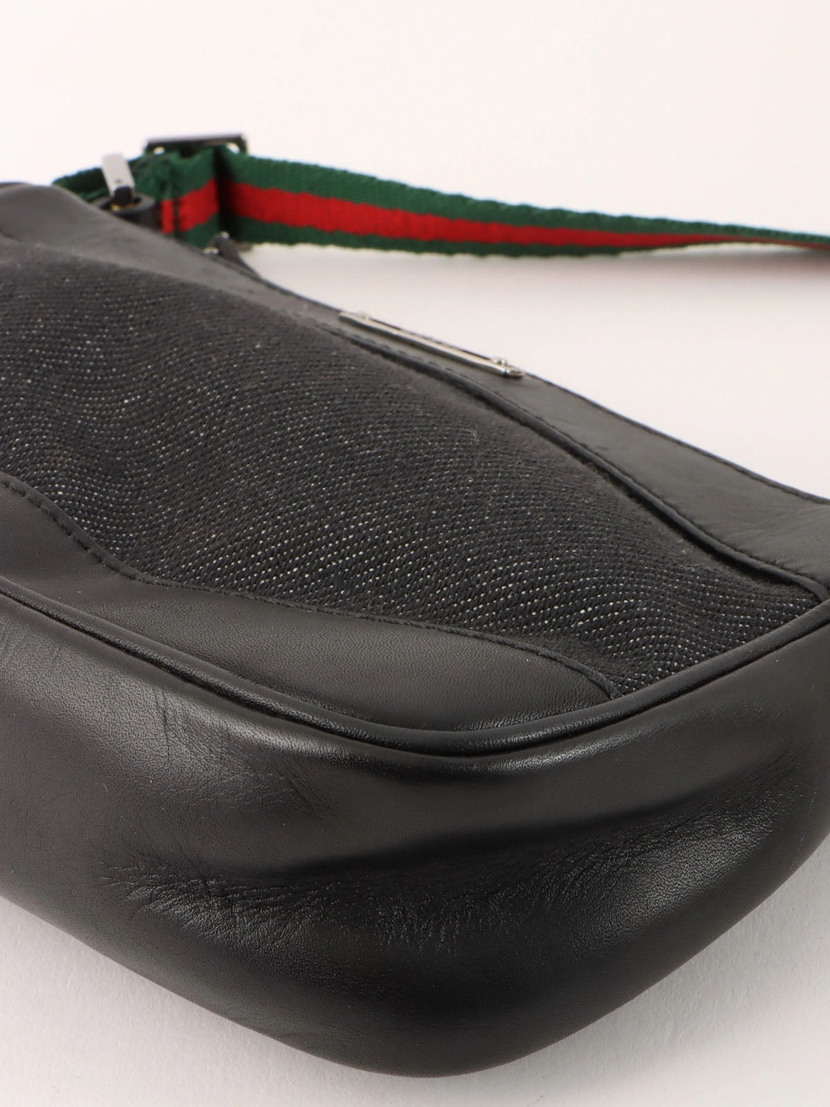 Denim logo plate Sherry line handbag in black