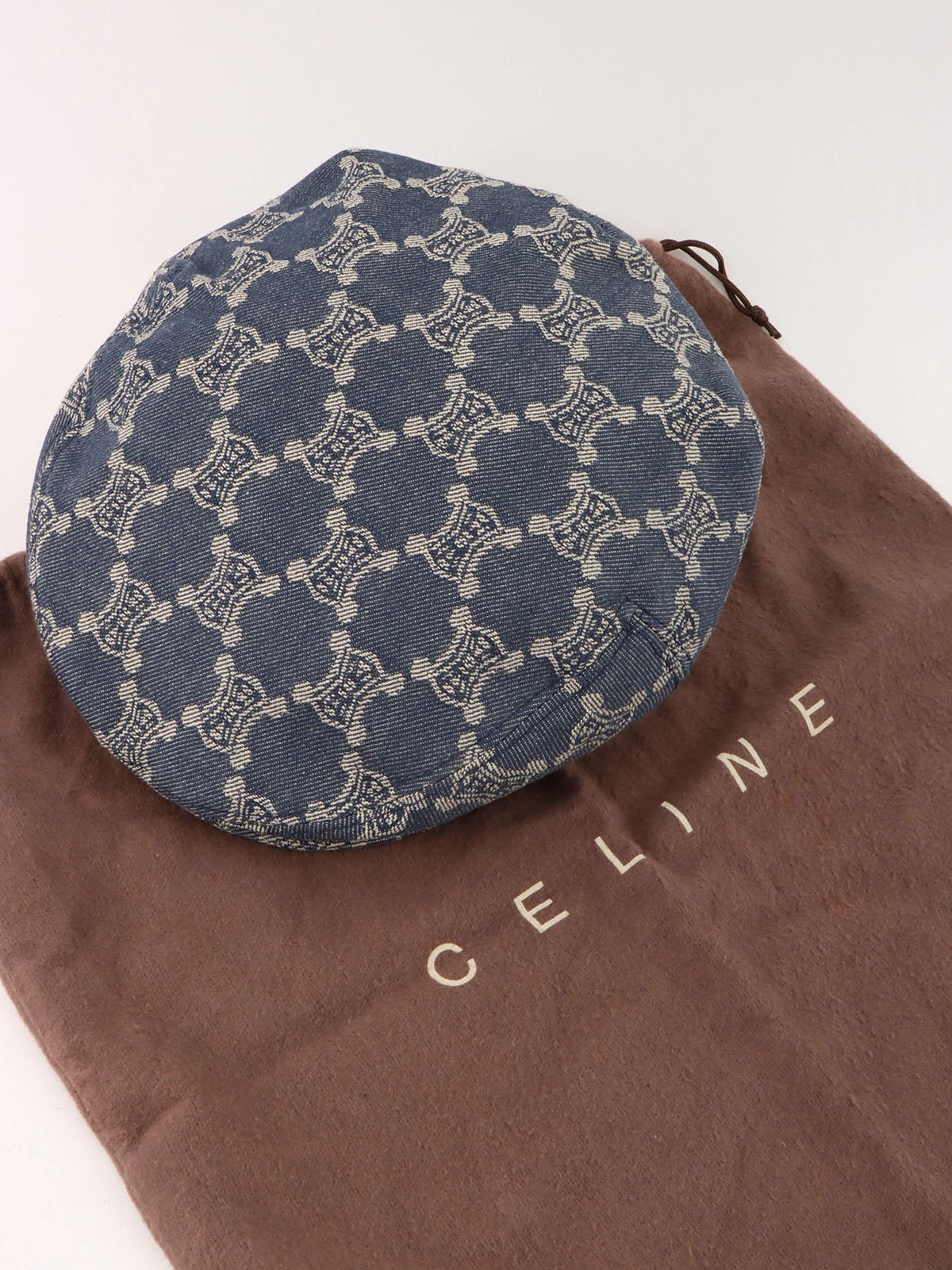 Denim Macadam Pattern Hunting Cap in Indigo