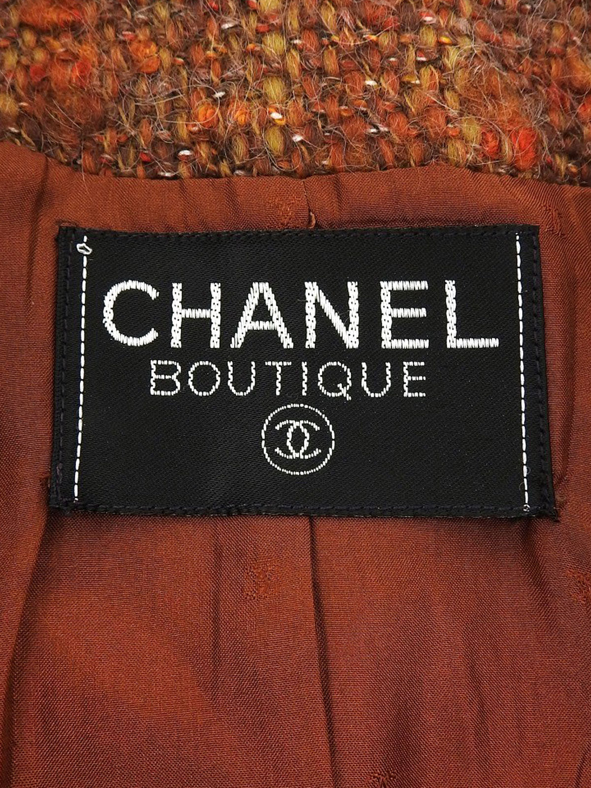 ツイードCCマークボタンノーカラージャケット ブラウン