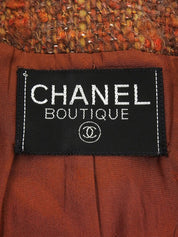 ツイードCCマークボタンノーカラージャケット ブラウン