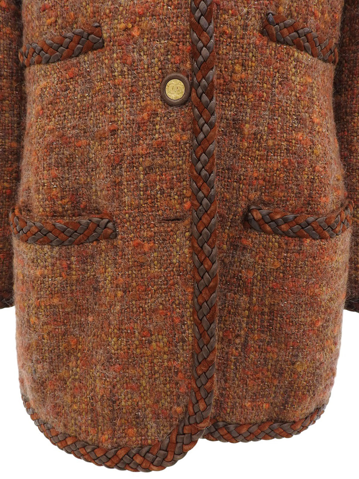 ツイードCCマークボタンノーカラージャケット ブラウン