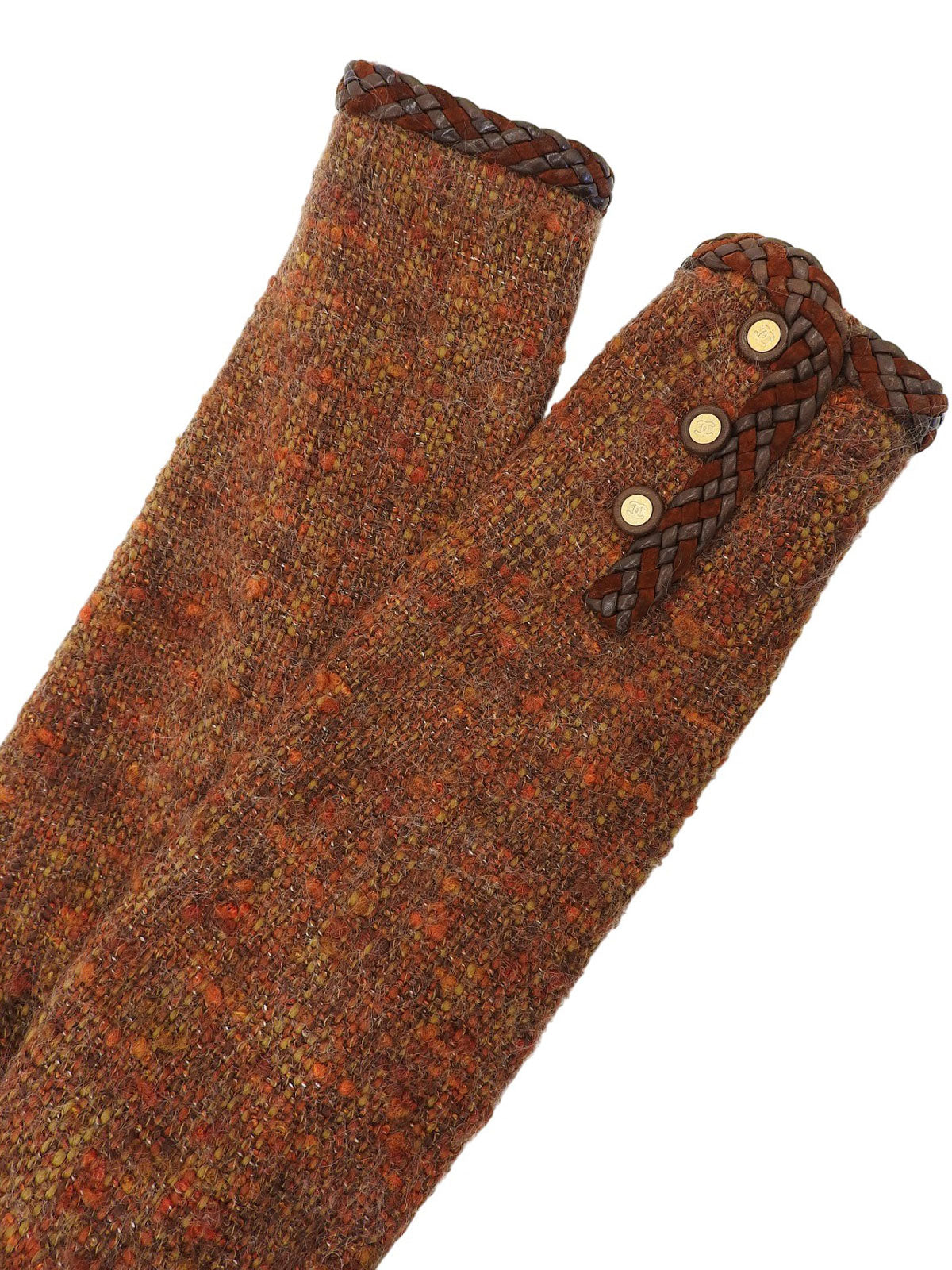 ツイードCCマークボタンノーカラージャケット ブラウン