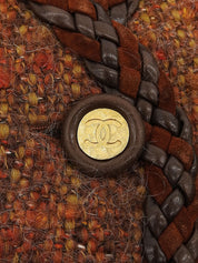 Brown Tweed CC Button Collarless Jacket