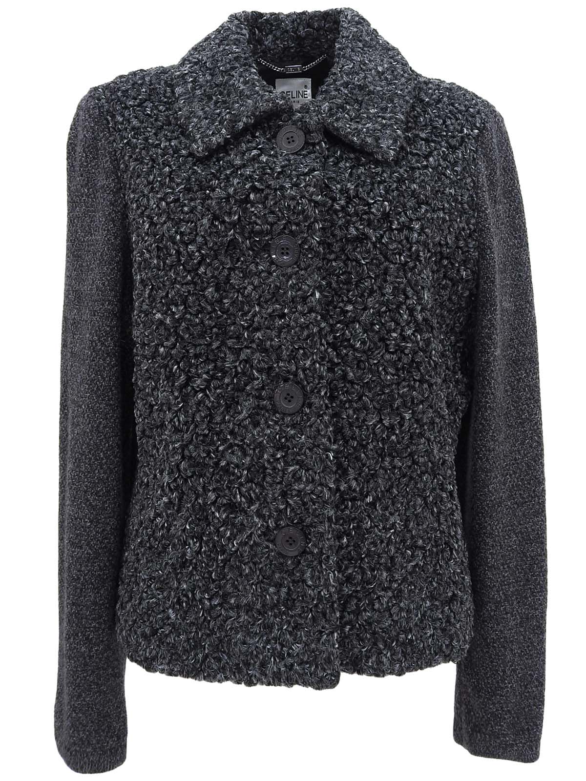 Angora wool combination logo button knit jacket in charcoal gray