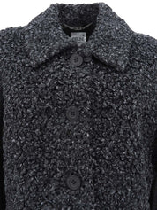Angora wool combination logo button knit jacket in charcoal gray