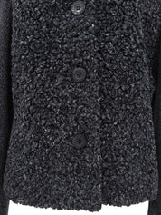 Angora wool combination logo button knit jacket in charcoal gray