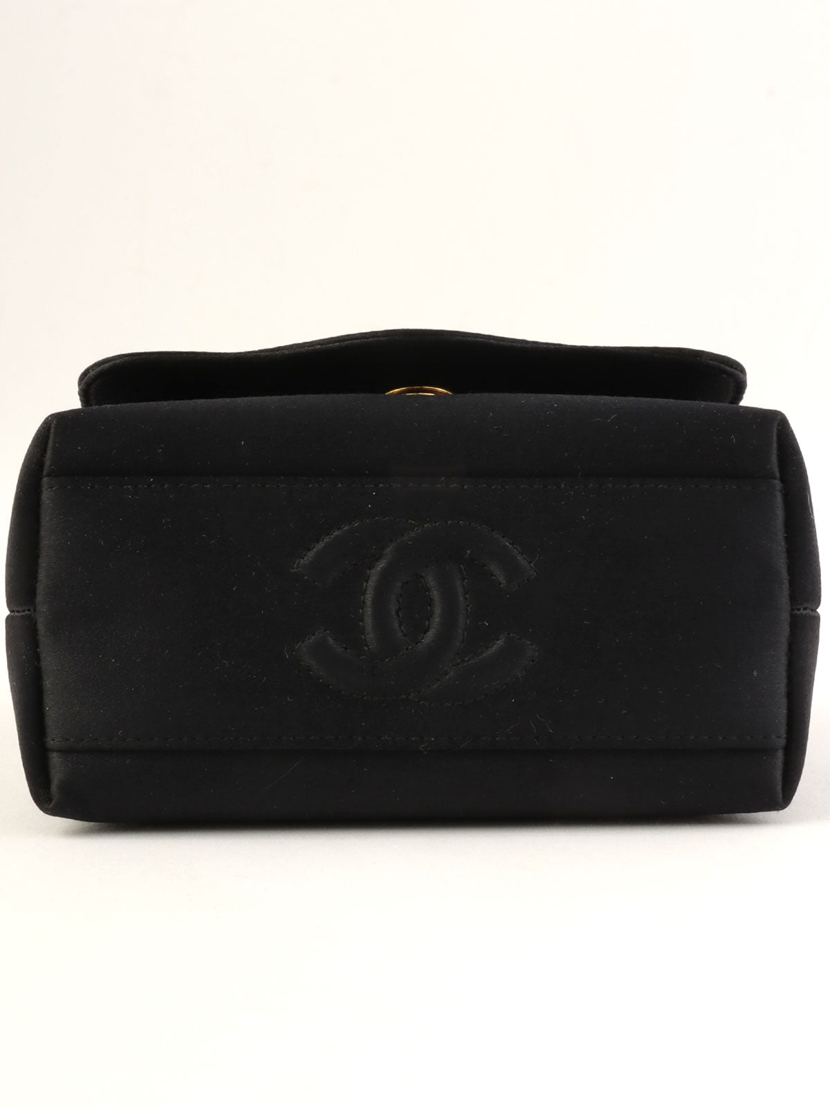 1997 Silk Satin Camellia Stitch Chain Shoulder Bag in Black