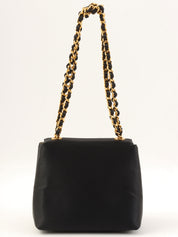 1997 Silk Satin Camellia Stitch Chain Shoulder Bag in Black