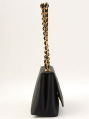 1997 Silk Satin Camellia Stitch Chain Shoulder Bag in Black