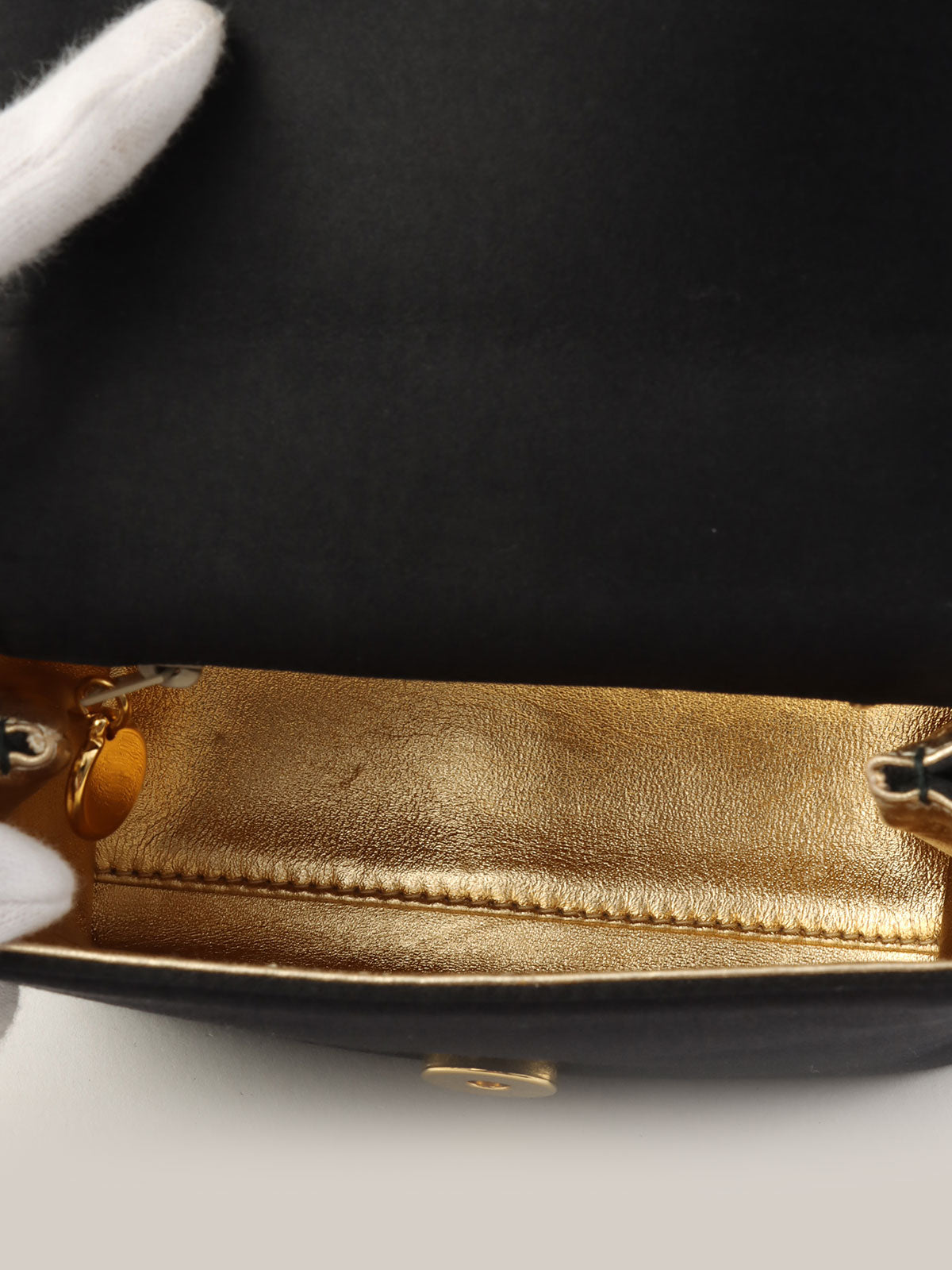 1997 Silk Satin Camellia Stitch Chain Shoulder Bag in Black