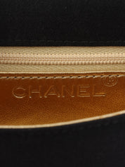 1997 Silk Satin Camellia Stitch Chain Shoulder Bag in Black