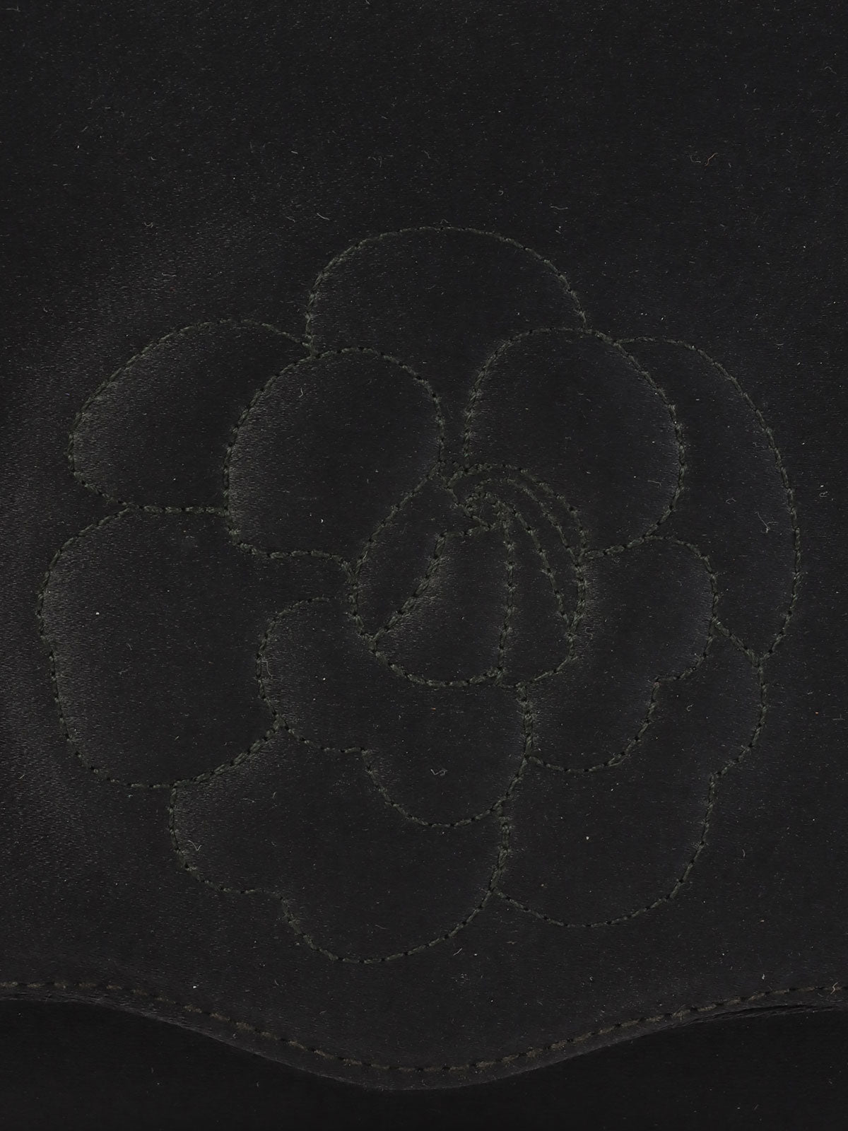 1997 Silk Satin Camellia Stitch Chain Shoulder Bag in Black