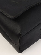 1997 Silk Satin Camellia Stitch Chain Shoulder Bag in Black