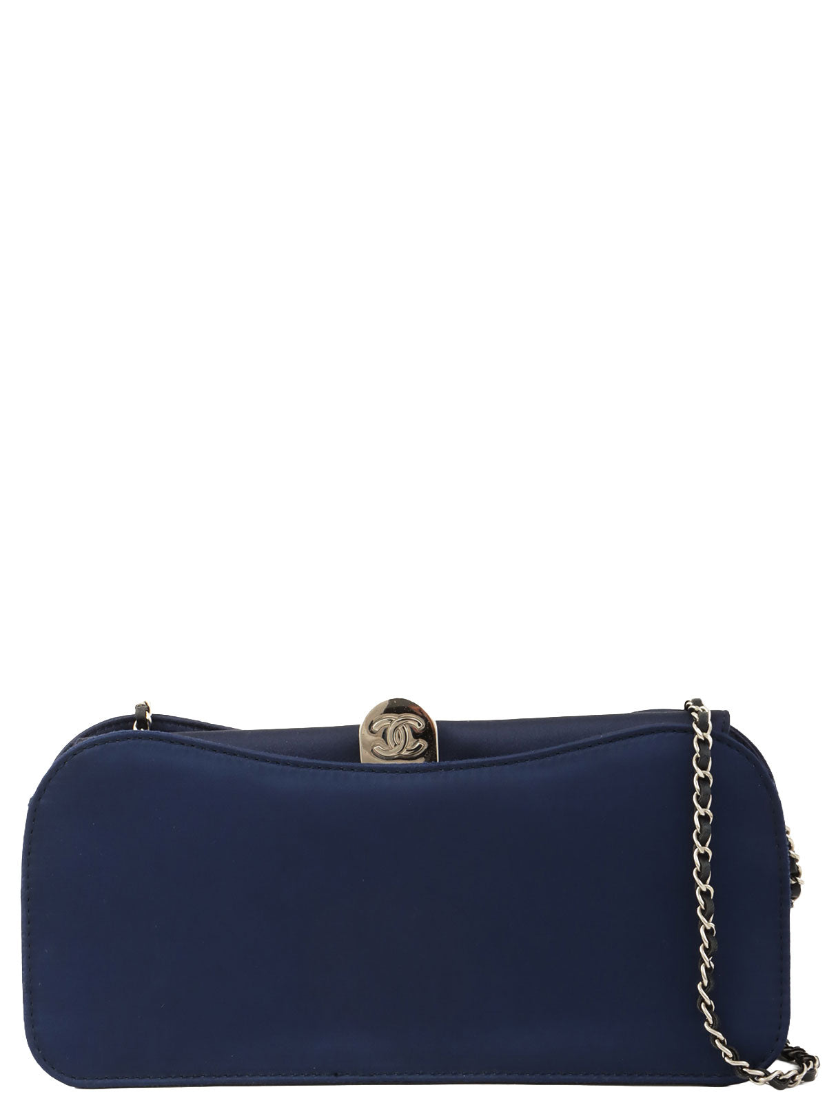 2013年頃 シルクサテンCCマークプレートチェーンショルダーバッグ ネイビー