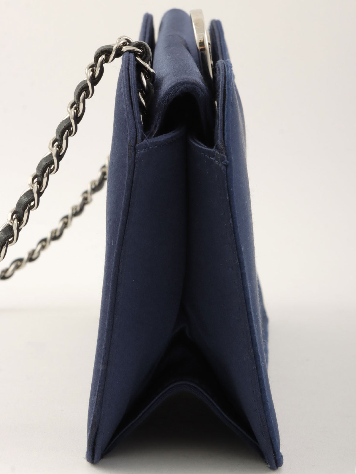 2013年頃 シルクサテンCCマークプレートチェーンショルダーバッグ ネイビー