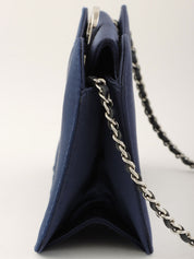 2013年頃 シルクサテンCCマークプレートチェーンショルダーバッグ ネイビー