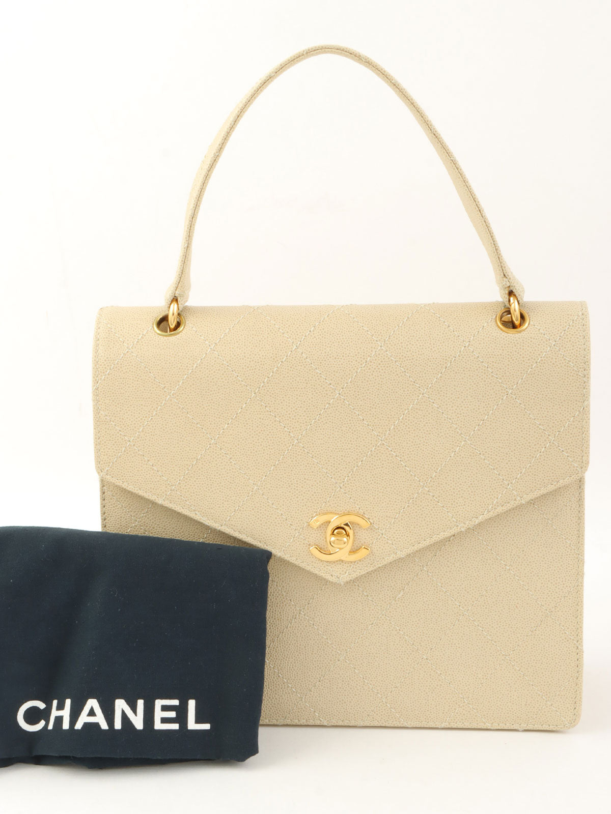 1998年鱼子酱皮CC旋扣手提包，象牙色