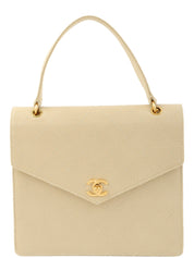 1998年鱼子酱皮CC旋扣手提包，象牙色