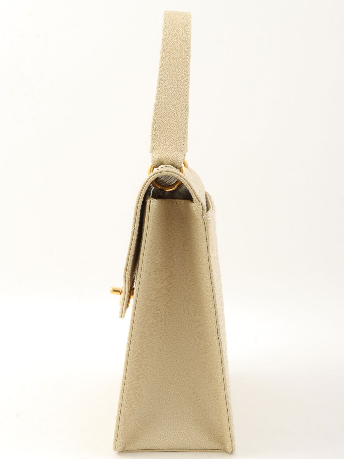 1998年鱼子酱皮CC旋扣手提包，象牙色