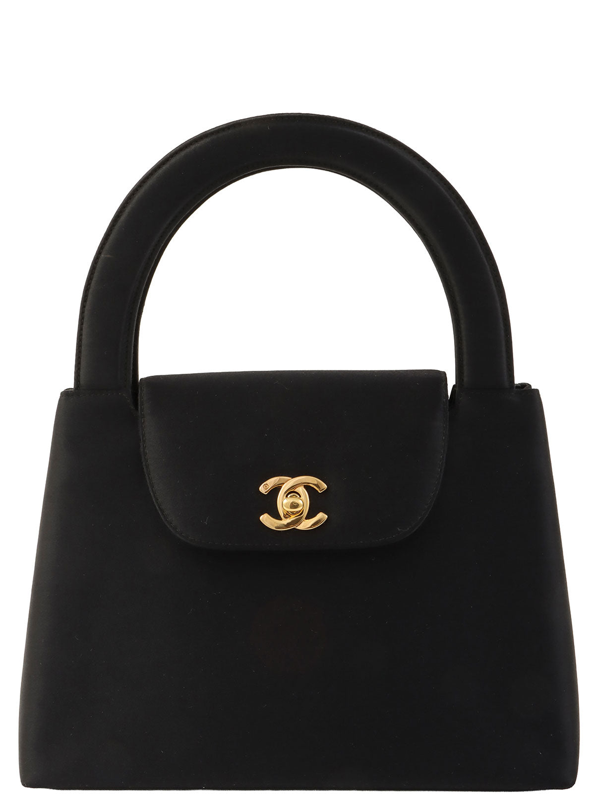 1998 Silk Satin CC Turnlock Handbag in Black